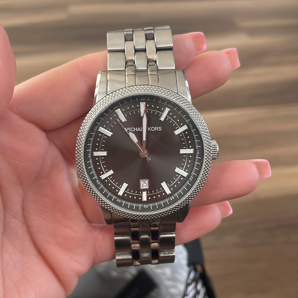 Michael Kors Silver and Brown Men's Watch